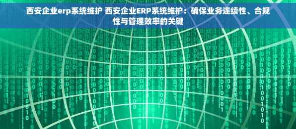 西安企业erp系统维护 西安企业ERP系统维护：确保业务连续性、合规性与管理效率的关键