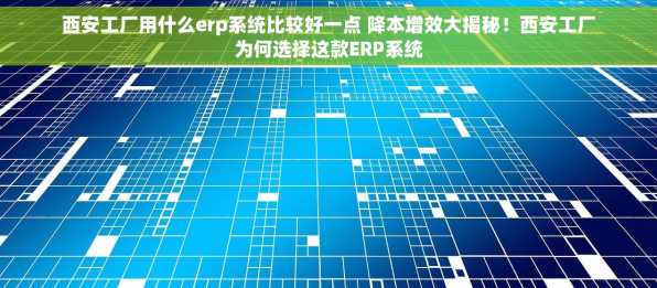 西安工厂用什么erp系统比较好一点 降本增效大揭秘！西安工厂为何选择这款ERP系统