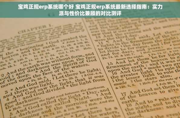 宝鸡正规erp系统哪个好 宝鸡正规erp系统最新选择指南：实力派与性价比兼顾的对比测评