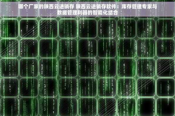 哪个厂家的陕西云进销存 陕西云进销存软件：库存管理专家与数据管理利器的智能化结合